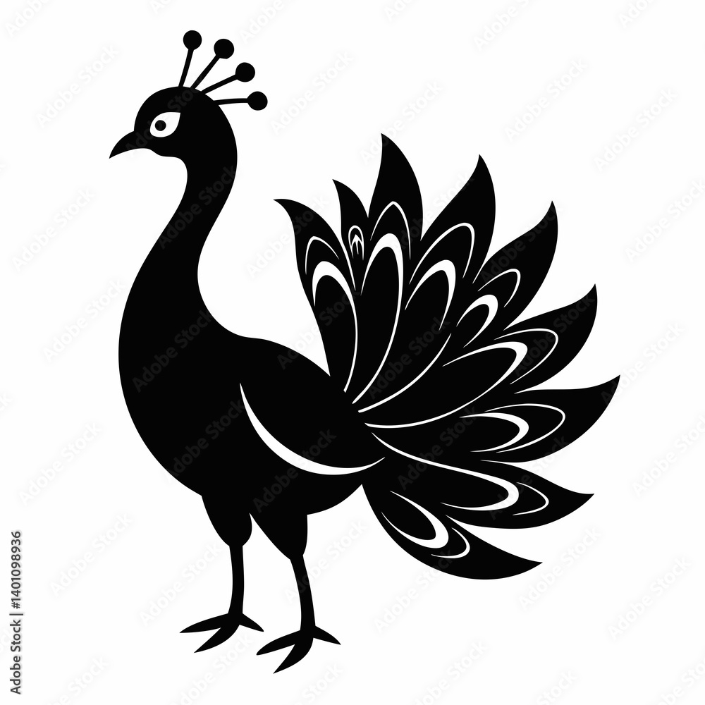 Fototapeta premium Minimalist Black Peacock Silhouette Illustration