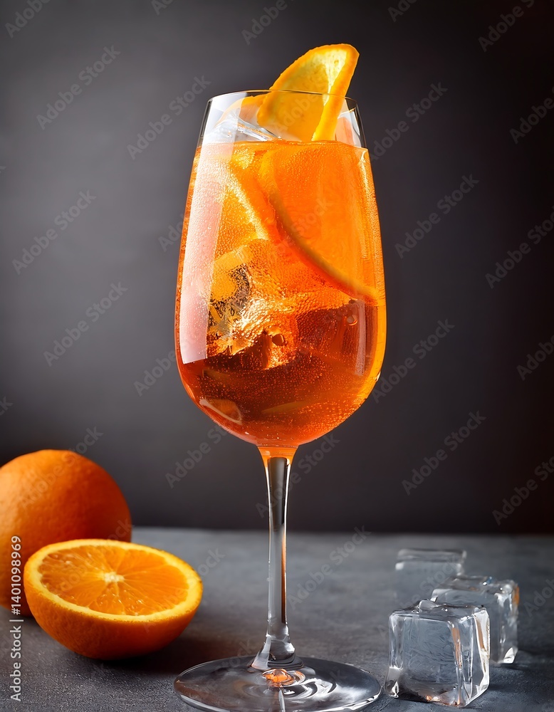 Refreshing Orange Cocktail with Ice and Sliced Orange Garnish. AI Generative