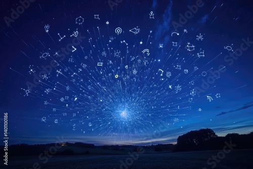 Obraz na płótnie Surreal time lapse of zodiac symbols shifting across a starlit sky w salonie