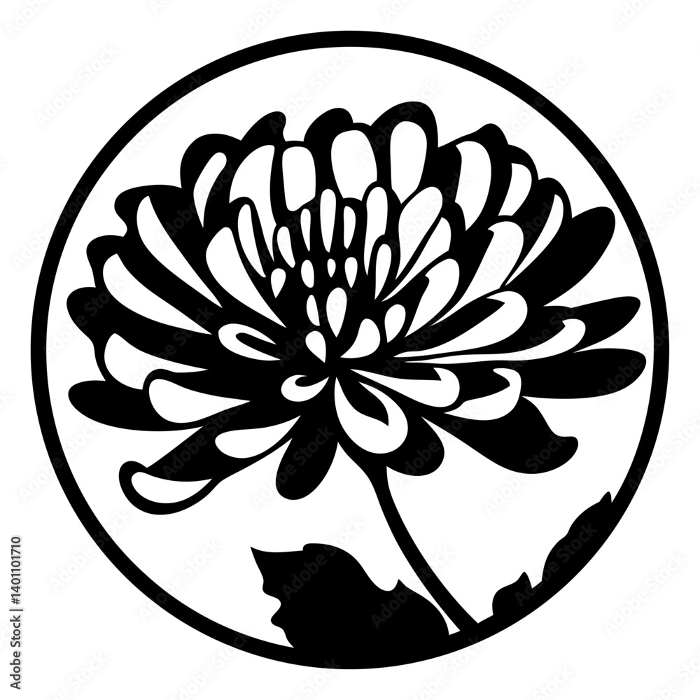 Elegant Black and White Chrysanthemum Floral Design in a Circle Elegant Black and White Chrysanthemum Floral Design in a Circle