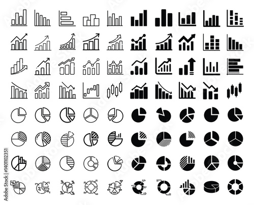 Pie Chart Icon,Bar Chart Icon,Minimalist Vector Pack: Sleek Bar Chart Icon,Pie Chart Icon – Perfect for Data Visualization and Business Design Projects