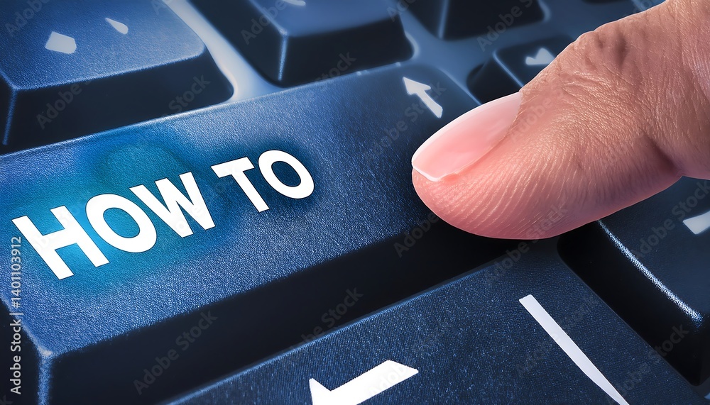 Finger Pressing a How To Button on a Computer Keyboard. AI Generative
