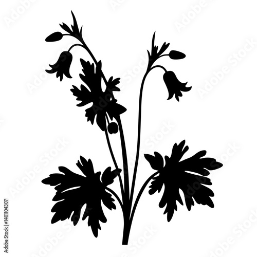 Black and white illustration of coral bells , flower silhouette vector designs.