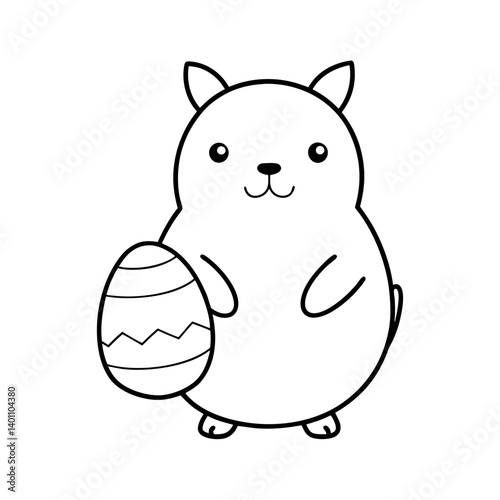 Outline Easter Capybara with Big Paschal Egg Holiday.