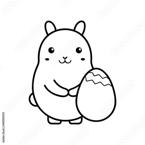 Outline Easter Capybara with Big Paschal Egg Holiday.