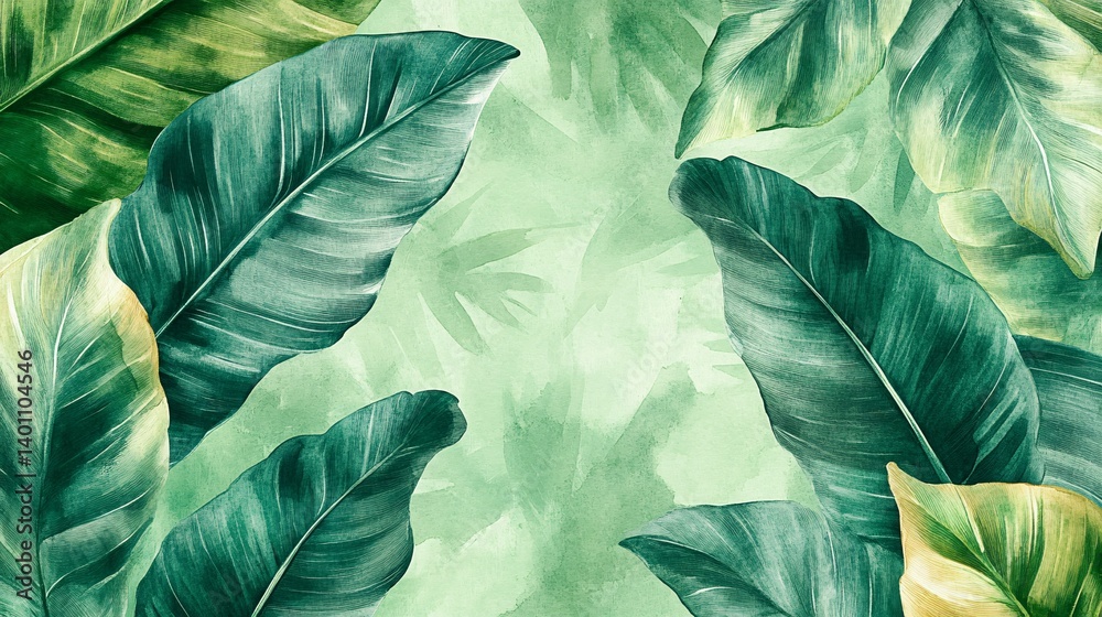 custom made wallpaper toronto digitalGreen leaves background with watercolor style painting nature illustration design.