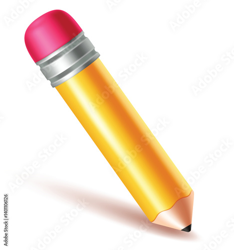 Realistic cute yellow pencil ,Yellow pencil sharpened .Realistic pencil vector illustration.