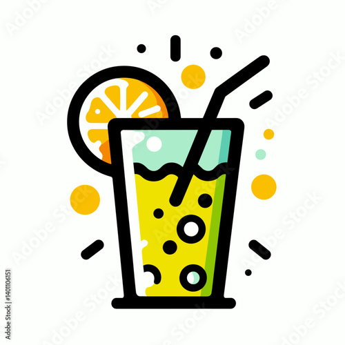 Refreshing lemon soda drink with bubbles and garnish  