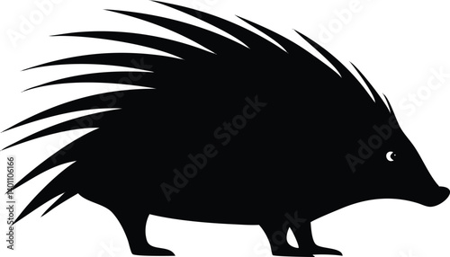 Porcupine Silhouette on Transparent Background. Simple Graphic