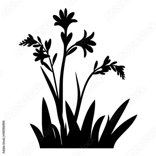 Silhouette of a cluster of elegant flowers and tall grass
