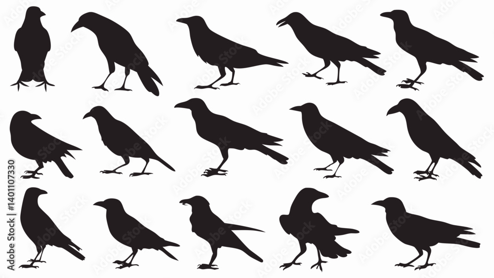 Obraz premium Caw silhouette vector set