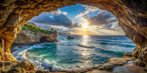 A seaside cave opening to a breathtaking ocean view