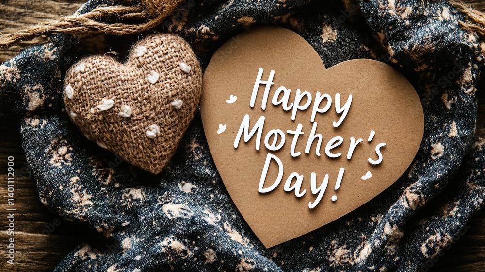 Obraz premium Handmade Heart-Shaped Mother's Day Card with Decorative Yarn Heart