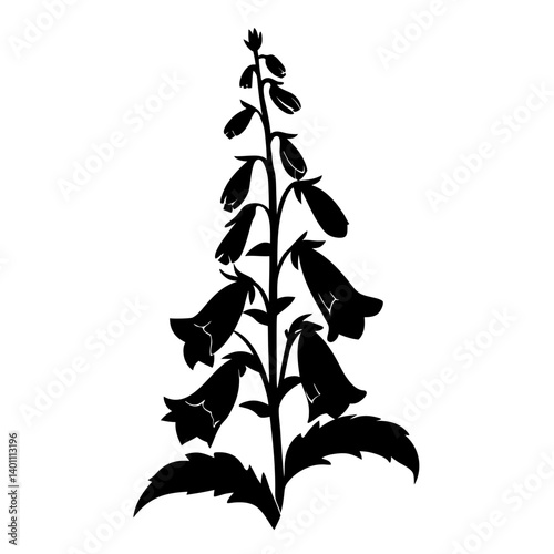 Black Silhouette of a Tall Flower with BellShaped Blooms Botanical Illustration Floral Design Element