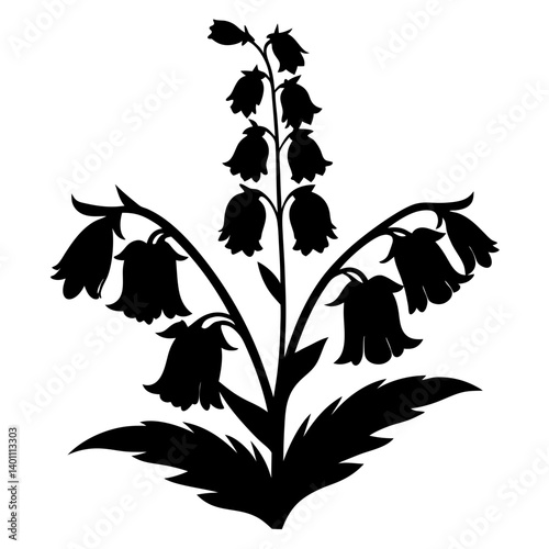 Black and White Silhouette of a Beautiful Blooming Flower with BellShaped Petals