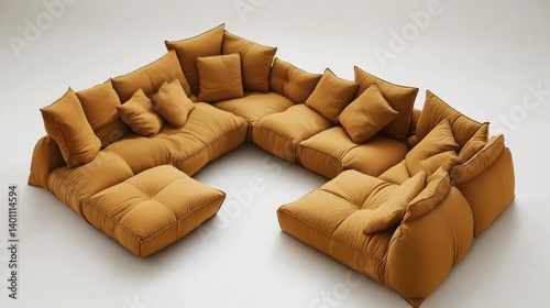 Modern modular sofa with many large soft comfortable cushions