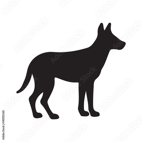Silhouette of a Standing German Shepherd Dog White Background 