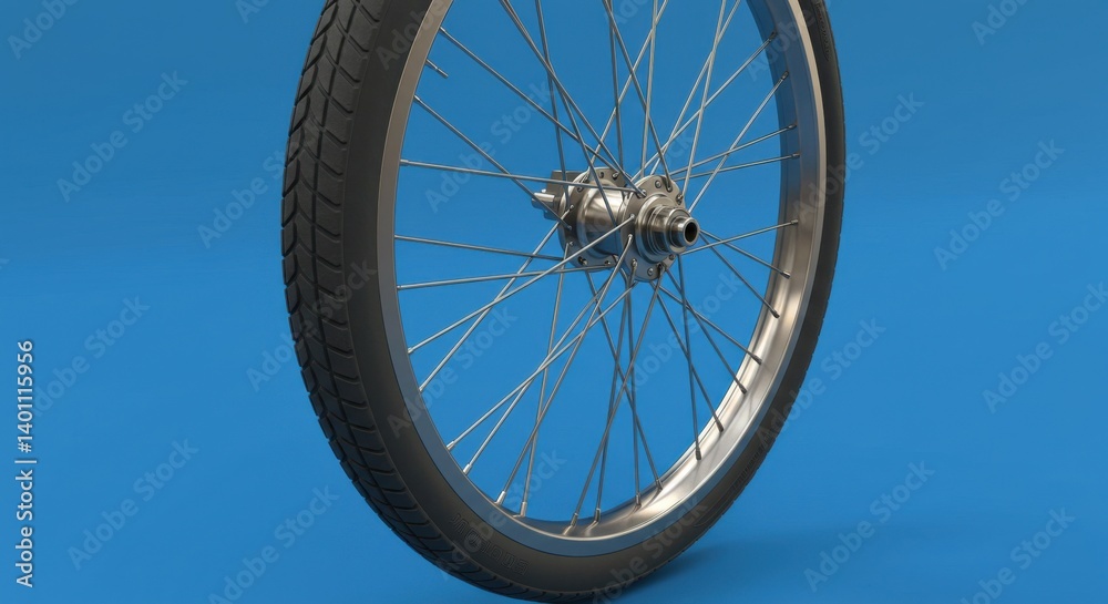 Fototapeta premium Hyper-Detailed 3D Model of a Bicycle Wheel with Solid Background