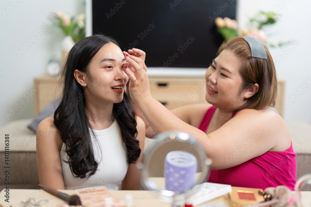 Makeup and Creativity. Friends applying makeup, celebrating their friendship. Makeup and Creativity. Friends applying makeup, celebrating their friendship.