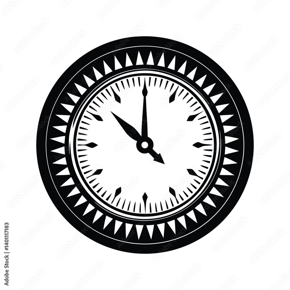Analog clock icon silhouette vector with white background Analog clock icon silhouette vector with white background