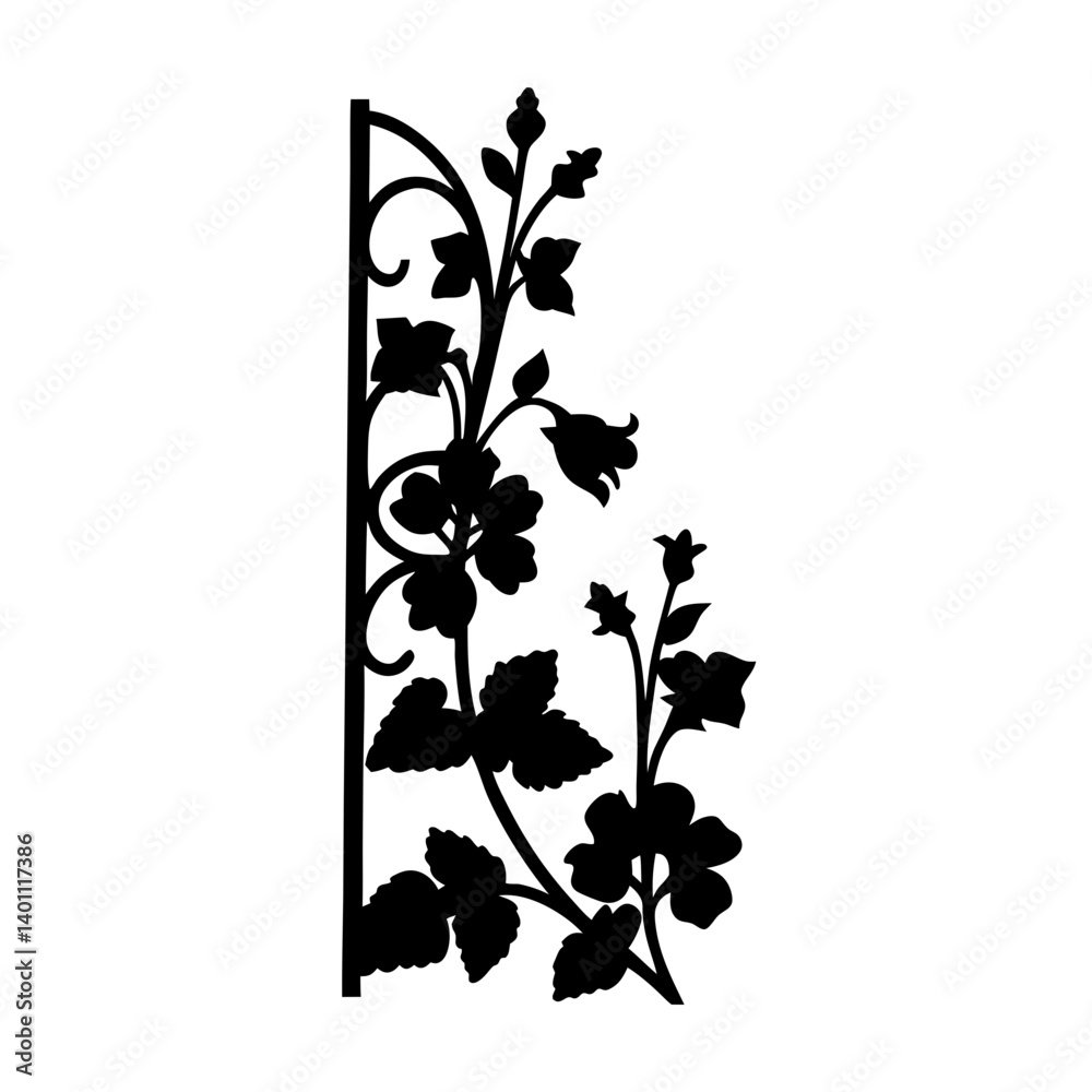 Naklejka premium Black and white illustration of hollyhock , flower silhouette vector designs.