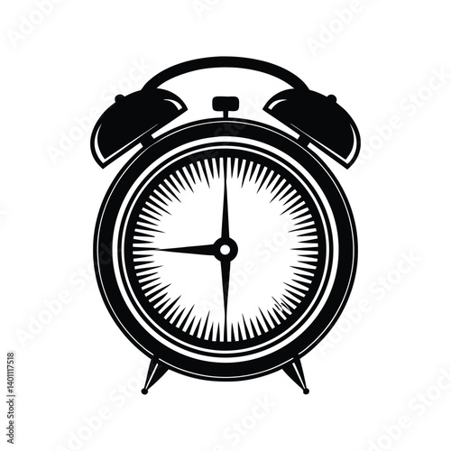 Analog clock with alarm icon silhouette vector with white background