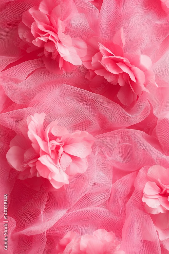 Soft pink flowers nestled on flowing fabric, creating a gentle and romantic ambiance for any setting.