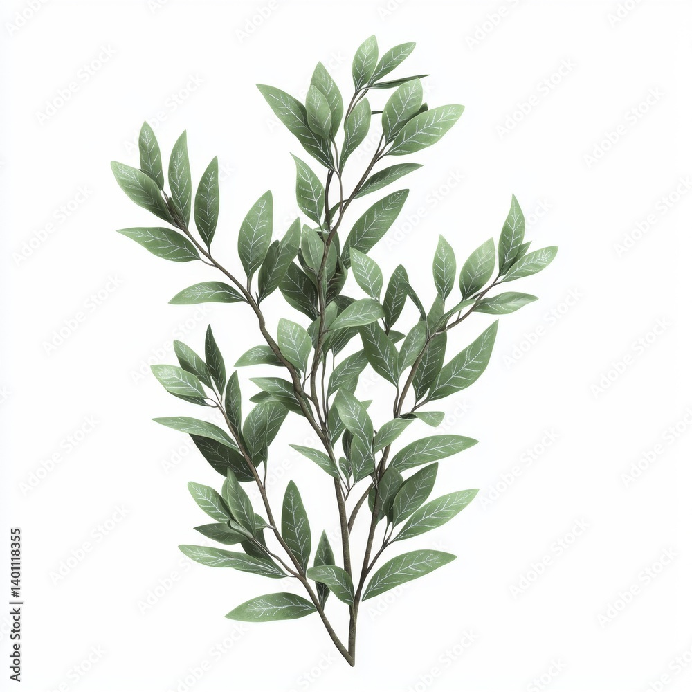 Fresh Green Leaves Branch on White Background for Natural Decoration or Botanical Illustration Fresh Green Leaves Branch on White Background for Natural Decoration or Botanical Illustration