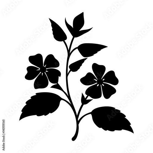 Black and white illustration of impatiens , flower silhouette vector designs.