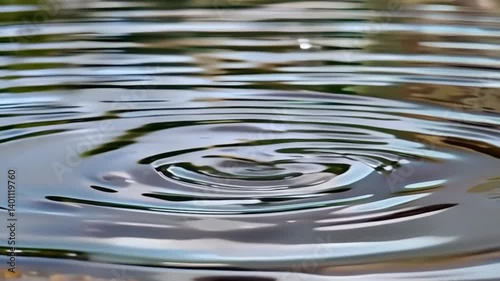Water Ripple with a calming mood, spreading outward in concentric circles, against a blurred natural background