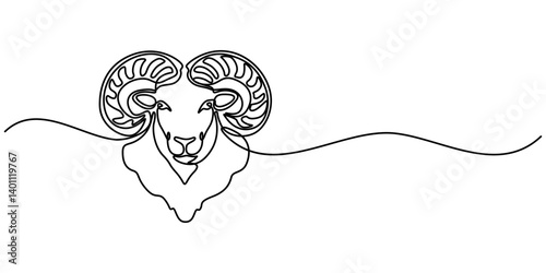 Astrological Aries zodiac sign one line drawing, Zodiac sign Aries. One line. Vector illustration in the style of minimalism. Continuous line, Astrological Aries zodiac sign one line drawing. Elegant.