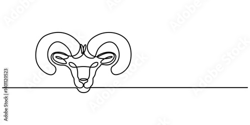 Astrological Aries zodiac sign one line drawing, Zodiac sign Aries. One line. Vector illustration in the style of minimalism. Continuous line, Astrological Aries zodiac sign one line drawing. Elegant.