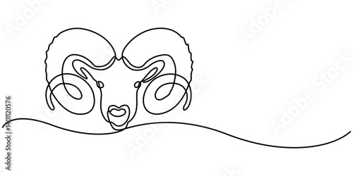 Astrological Aries zodiac sign one line drawing, Zodiac sign Aries. One line. Vector illustration in the style of minimalism. Continuous line, Astrological Aries zodiac sign one line drawing. Elegant.