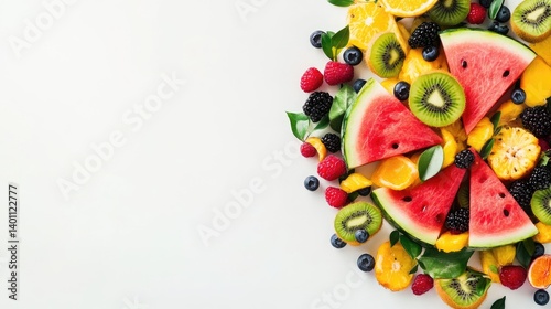 Colorful Arrangement of Fresh Fruit with Watermelon, Berries, and Kiwi photo