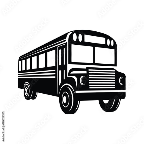 School bus icon silhouette vector with white background