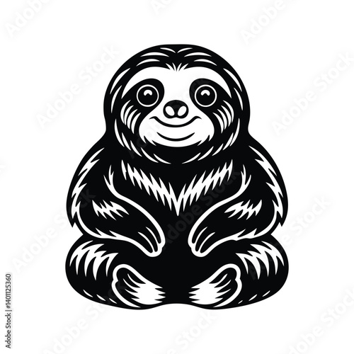 Sloth sitting with arms rested in front simple and relaxed icon silhouette vector with white background