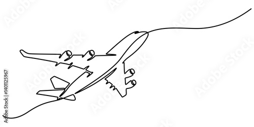 Airplane icon continuous one line drawing of outline vector illustration, One continuous line drawing of Airplane path. Business Concept of world travel and international flight, Single one line drawn