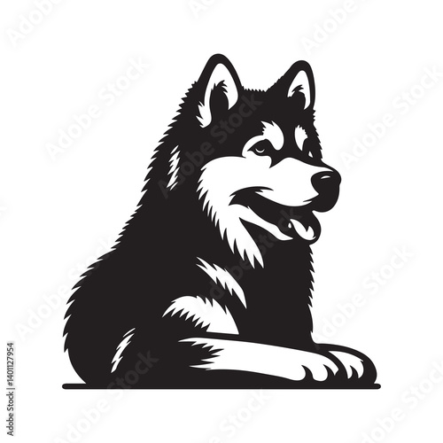 Vector silhouette of a Siberian Husky, Dog illustration, Dog art, Dog drawing, Pet Animal Silhouette.	
