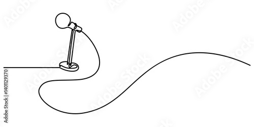 wired microphone continuous line art drawing, Retro microphone in one line drawing. Music and podcast recording tool, modern minimalistic linear design, one line drawing wired microphone pro vector.