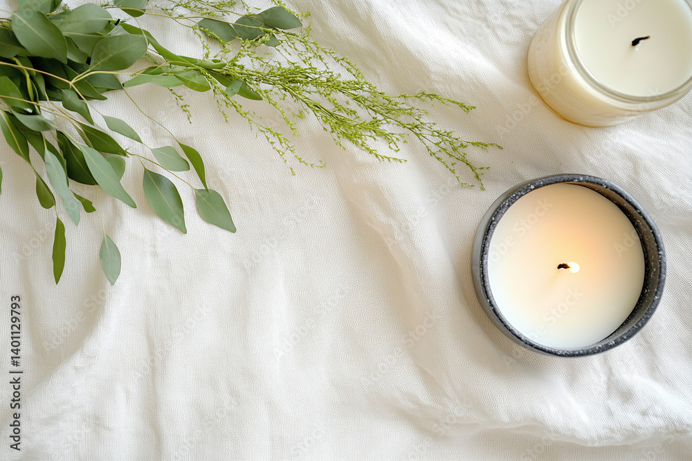 Warm Candle on Woven Mat Decor