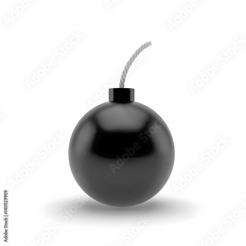 Black bomb with white wick on a white background