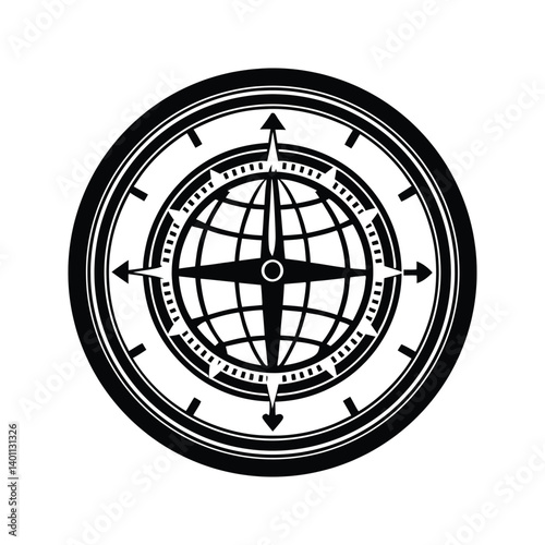 World clock icon silhouette vector with white background