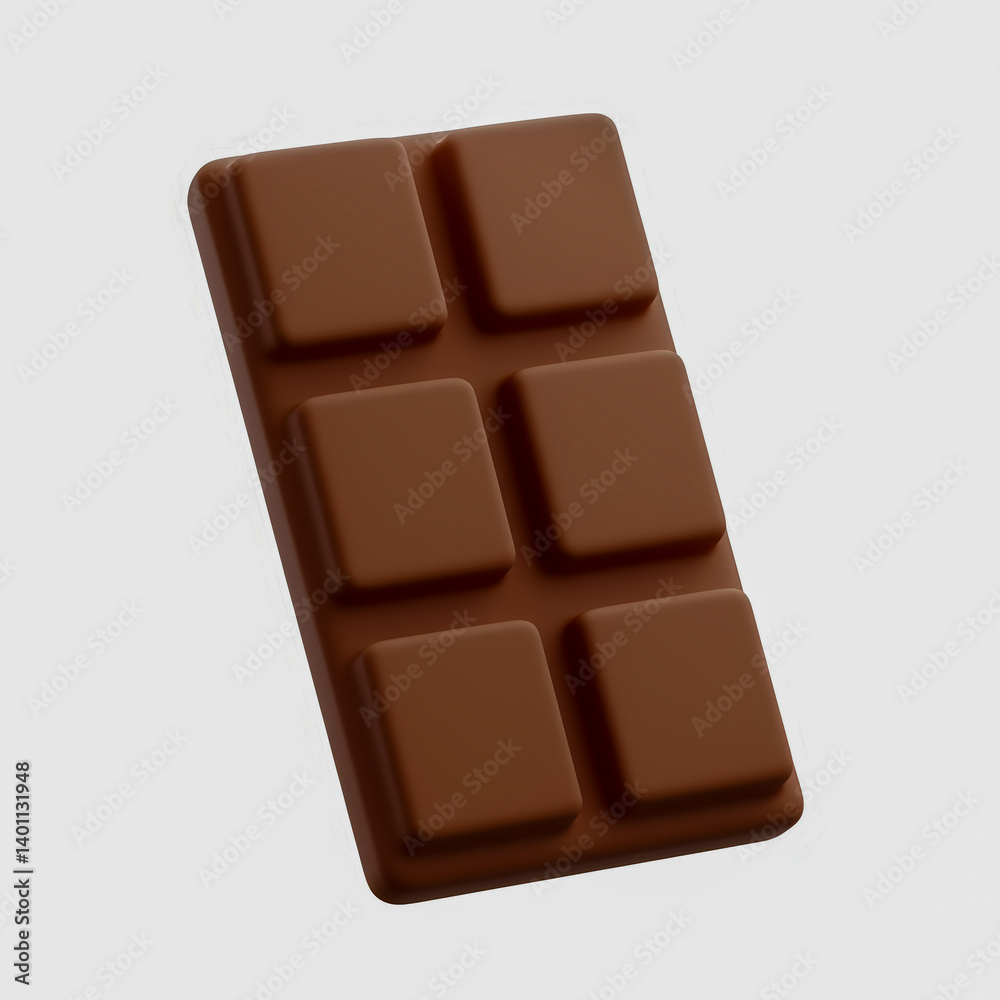 Minimalist chocolate bar with six segments on white background Minimalist chocolate bar with six segments on white background