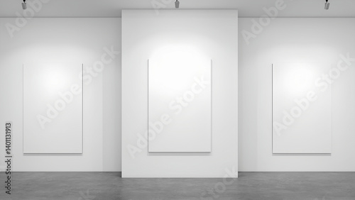 Minimalist art gallery with blank canvases on display in a bright room