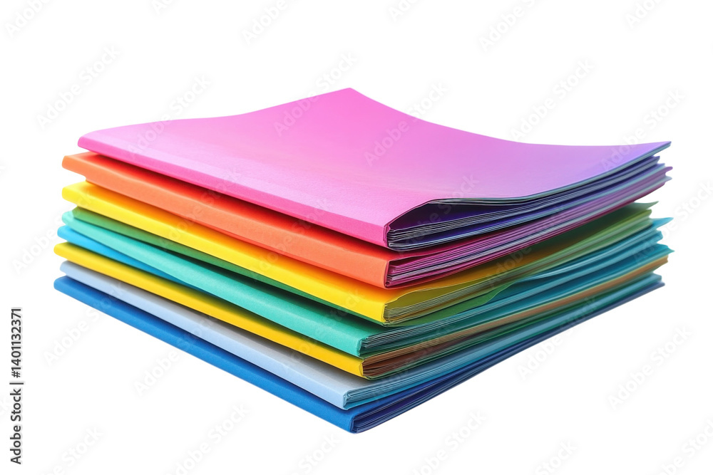 Vibrant rainbow folders stacked high ready for organization against a on transparent background Vibrant rainbow folders stacked high ready for organization against a on transparent background