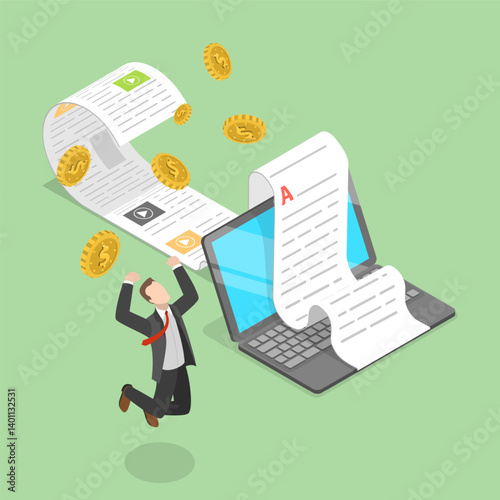 3D Isometric Flat Vector Illustration of Content Monetizing, Make Money Online