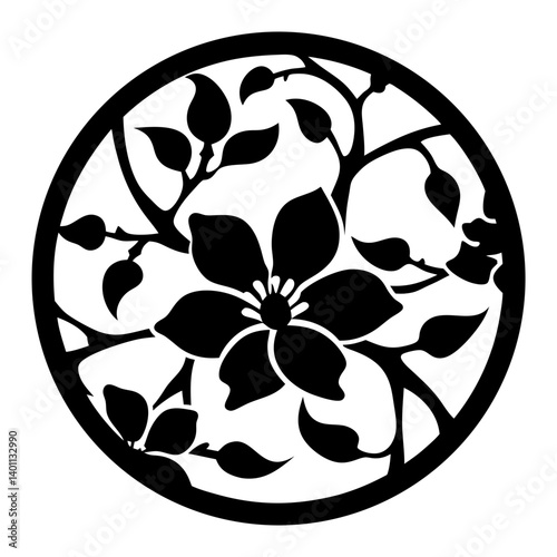 Black and white illustration of magnolia , flower silhouette vector designs.