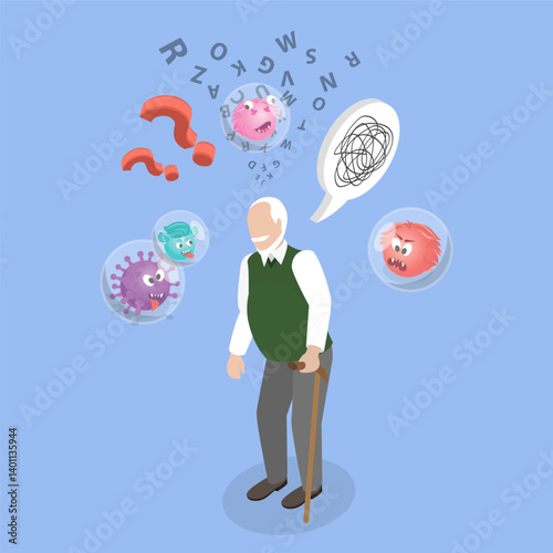 3D Isometric Flat Vector Illustration of Schizophrenia, Mental Disorder