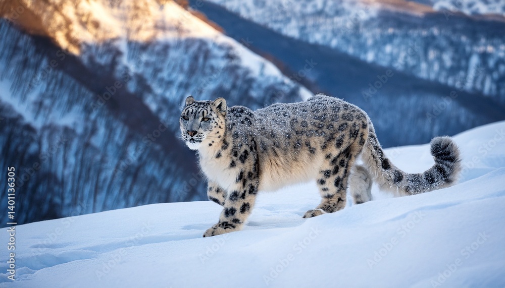 Fototapeta premium lynx leopard in snow walking