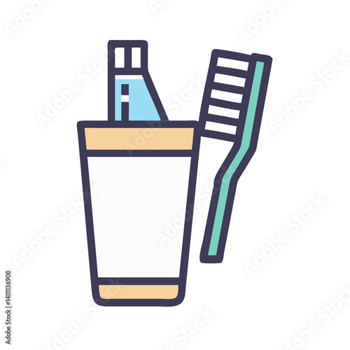 Toothbrush and Toothpaste in Holder Icon Design